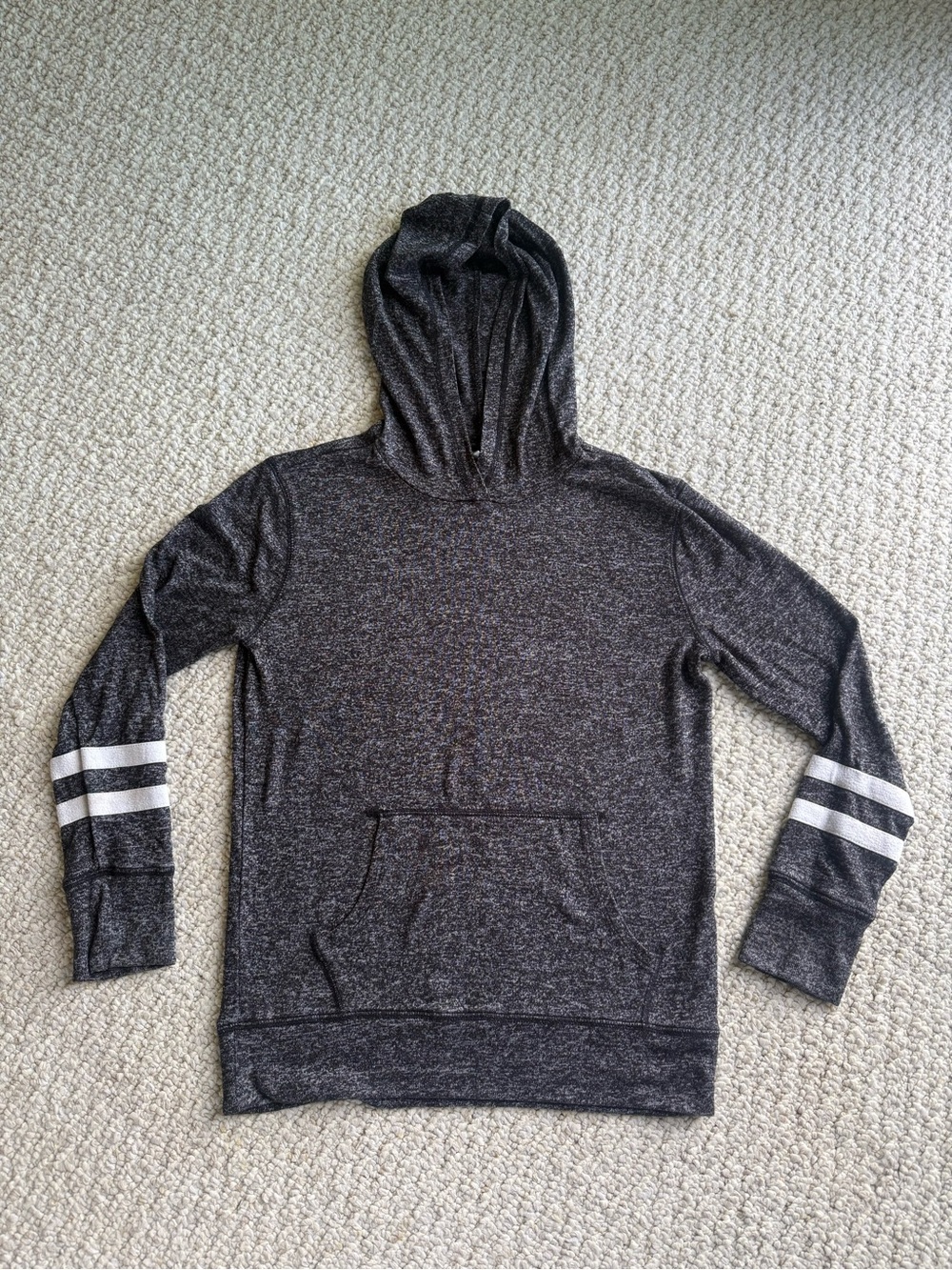 Youth Boys’ Dark Gray Hooded Pullover with Sleeve Stripes